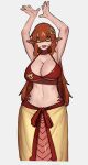  1girl :d absurdres arms_up bikini bikini_top blush breasts cleavage commission fang grey_background hair_between_eyes hair_ornament hairclip highres lamia large_breasts long_hair looking_at_viewer mano_(deew123) miia_(monster_musume) monster_girl monster_musume_no_iru_nichijou navel orange_eyes pointy_ears second-party_source sidelocks simple_background smile solo swimsuit 