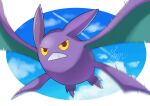  absurdres aki_yamane brown_eyes cloud commentary_request crobat day flapping highres motion_blur no_humans outdoors pokemon pokemon_(creature) signature sky solo teeth 