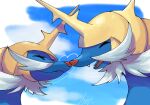  aki_yamane closed_eyes closed_mouth cloud commentary_request day eyelashes fangs happy heart highres no_humans outdoors pokemon pokemon_(creature) samurott sky smile upper_body 