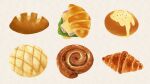  bread cheese commentary_request croissant food food_focus highres icing lettuce melon_bread no_humans original parsley shiny simple_background sliced_cheese sliced_meat swirl totoyoyosusu white_background 
