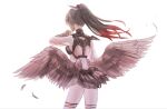  1girl arm_up black_hair byuura_(sonofelice) facing_away feathered_wings feathers gradient_hair leotard multicolored_hair personification pokemon red_hair simple_background solo standing staraptor white_background wings 