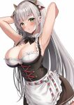  1girl bangs bare_shoulders blush breasts cleavage green_eyes harimoji hololive large_breasts long_hair looking_at_viewer open_mouth shirogane_noel silver_hair solo virtual_youtuber 