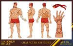  1boy abs ass back bandaged_arm bandages bara beard body_markings bodypaint boxers bulge character_name character_sheet english_text facial_hair from_behind from_side full_body gomihebi headband highres indie_virtual_youtuber large_pectorals looking_at_viewer male_focus male_underwear mature_male multicolored_hair multiple_views muscular muscular_male navel navel_hair nipples pectorals red_hair red_male_underwear ryuugen_drake scar scar_across_eye scar_on_arm scar_on_back scar_on_chest scar_on_leg short_hair stomach streaked_hair thick_thighs thighs topless_male underwear underwear_only virtual_youtuber white_hair 