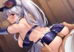  1boy 1girl absurdres ass azur_lane back_cutout bare_shoulders bent_over blush breasts buttjob clothes_lift clothing_cutout detached_sleeves dress elbow_gloves enterprise_(azur_lane) enterprise_(wind_catcher)_(azur_lane) erection from_behind glasses gloves hanging_breasts hat hetero highres large_breasts leaning_forward looking_back momo_no_sukebe penis penis_under_another&#039;s_clothes ponytail purple_eyes skin_tight skindentation skirt skirt_lift sleeveless sleeveless_dress solo_focus thigh_grab thighs white_hair 
