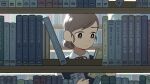  1girl book bookshelf brown_eyes brown_hair expressionless facing_viewer highres holding holding_book kojiro337 original school_uniform short_hair solo 