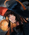  1girl absurdres black_hair colored_inner_hair commentary dark_background english_commentary expressionless eyes_visible_through_hair ghost hat highres light_frown multicolored_hair orange_eyes orange_hair original saiykik sketch two-tone_hair upper_body witch witch_hat 