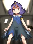  ... 1girl :3 acerola_(pokemon) armlet blue_eyes blush closed_mouth collarbone dress e10 flipped_hair hair_ornament looking_at_viewer medium_hair pokemon pokemon_(game) pokemon_sm purple_hair smile solo 