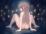  1girl blush bow candle commentary_request completely_nude hair_bow japanese_clothes long_hair m_legs miko mitsu_(komainumilk) nude original ritual spread_legs 