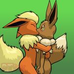  ambiguous/ambiguous ambiguous_gender canine dtfox duo eevee eeveelution flareon french_kissing kissing mammal nintendo pok&eacute;mon pok&eacute;mon_(species) simple_background surprise video_games 