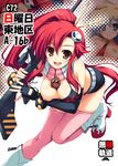  animal animal_between_breasts anti-materiel_rifle between_breasts boota breast_squeeze breasts gun large_breasts multiple_girls nia_teppelin red_hair rifle sniper_rifle tengen_toppa_gurren_lagann thighhighs tomose_shunsaku weapon yoko_littner 