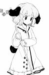  1girl animal_ears bamboo_broom bangs bright_pupils broom commentary dress greyscale holding holding_broom kasodani_kyouko long_sleeves maguro_(mawaru_sushi) monochrome short_hair simple_background solo tail touhou upper_body white_background 