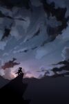  aru_(citrine_drplt) cliff cloud dialga from_side highres night no_humans outdoors pokemon pokemon_(creature) scenery silhouette sky solo 