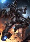  absurdres arm_cannon blue_eyes clenched_hand firing flying glowing glowing_eyes highres jessada_sutthi looking_to_the_side mecha no_humans open_hand original solo_focus weapon 