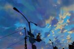  1boy blue_sky cloud lamppost original outdoors scenery sign sky snatti sunset tree urban utility_pole 