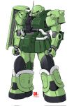  clenched_hands dated gundam highres looking_to_the_side mecha mobile_suit mobile_suit_gundam no_humans one-eyed pink_eyes pravin_rao_santheran redesign shoulder_spikes solo spikes standing zaku_ii zeon 