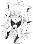  1girl ahoge animal_ear_fluff animal_ears bangs blush braid collarbone commentary_request detached_sleeves earrings extra_ears eyebrows_visible_through_hair fingers_together flying_sweatdrops fox_ears fox_girl greyscale hair_between_eyes hololive hood hoodie jewelry kurose_kousuke long_hair monochrome neckerchief open_mouth shirakami_fubuki sidelocks simple_background single_braid solo sweatdrop virtual_youtuber white_background 