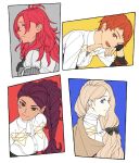  4girls blonde_hair blue_eyes bow braid braided_ponytail brown_eyes fire_emblem fire_emblem:_three_houses garreg_mach_monastery_uniform hair_over_shoulder hapi_(fire_emblem) highres leonie_pinelli long_hair mercedes_von_martritz multiple_girls orange_eyes orange_hair petra_macneary ponytail purple_hair red_eyes red_hair shishima_eichi short_hair very_short_hair white_background 