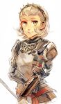  1girl armor fire_emblem fire_emblem_fates grey_eyes grey_hair hairband highres holding holding_polearm holding_weapon kash-phia medium_hair polearm smile solo sophie_(fire_emblem) turtleneck upper_body weapon 