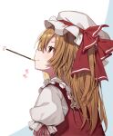  1girl absurdres bangs closed_mouth commentary_request eyebrows_visible_through_hair flandre_scarlet food hair_between_eyes highres looking_up mamemochi pocky pocky_day red_eyes simple_background smile solo touhou upper_body white_background 