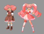  :d asymmetrical_legwear blue_eyes bow bowtie bright_pupils dress english_commentary frilled_dress frills full_body gloves grey_background hair_ornament hand_on_hip high_guardian_spice kneehighs long_hair pink_hair pink_pupils redesign reference_inset rosemary_(high_guardian_spice) sangurasuu short_sleeves simple_background single_thighhigh smile standing thighhighs twintails very_long_hair white_gloves white_legwear yellow_neckwear 