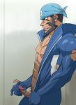  1boy :p abs archie_(pokemon) bara bare_pectorals beard black_eyes black_hair blue_bandana blue_bodysuit bodysuit cum cum_string dark-skinned_male dark_skin erection facial_hair feet_out_of_frame from_side long_sleeves looking_at_viewer male_focus male_pubic_hair mature_male muscular muscular_male mustache nipples open_bodysuit pectorals pokemon pokemon_(game) pokemon_oras pubic_hair short_hair solo tongue tongue_out uncensored wetsuit yashi_(3gx0tehl2vycx1d) 