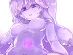  1girl breasts colored_skin commission completely_nude core cum fertilization frfr hetero highres liquid_hair long_hair looking_down monster_girl nude original ovum penis pixiv_request purple_eyes purple_skin sex slime_girl smile solo_focus 