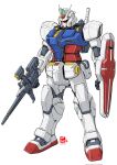  beam_rifle dated energy_gun gun gundam highres holding holding_gun holding_shield holding_weapon looking_ahead mecha mobile_suit mobile_suit_gundam no_humans pravin_rao_santheran redesign rx-78-2 shield solo v-fin weapon white_background yellow_eyes 