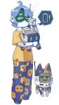  ! :3 android battery_indicator blue_hair blue_pants cameron_sewell data_(mega_man) green_eyes highres joulie mega_man_(series) mega_man_legends metal_skin original pajamas pants print_pants radio_antenna robot rubbing_eyes servbot_(mega_man) shirt short_hair speech_bubble yawning yellow_shirt 