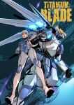  1girl absurdres bangs blue_eyes breasts comic_cover covered_navel doni_cahyono english_commentary glowing glowing_eye hand_on_hip hendry_prasetya highres mecha medium_breasts official_art open_hand parted_lips pointy_ears science_fiction short_hair silver_hair skin_tight titanium:_blade 