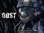  1boy black_background black_headwear english_commentary english_text halo_(series) helmet highres jazz_jack odst power_suit rain shade solo upper_body water_drop 