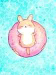  afloat animal artist_name bisquii closed_eyes dog doughnut food full_body lying no_humans ocean on_back original painting_(medium) solo sprinkles tongue tongue_out traditional_media water watercolor_(medium) welsh_corgi 