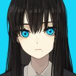  1girl absurdres black_hair blue_background blue_eyes closed_mouth commentary_request face highres long_hair looking_at_viewer mole mole_under_eye mole_under_mouth original portrait simple_background solo yoon_cook 