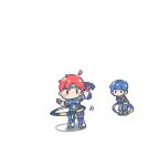  2boys arms_up chibi fire_emblem highres hoop hula_hoop ike_(fire_emblem) male_focus marth_(fire_emblem) motion_lines multiple_boys rumichica super_smash_bros. 