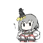  1girl black_footwear black_hair chibi commentary_request detached_sleeves headgear japanese_clothes kantai_collection kimono no_mouth nontraditional_miko sandals short_hair simple_background solo task_(s_task80) white_background white_kimono wide_sleeves yamashiro_(kancolle) |_| 
