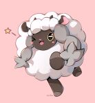  &gt;_o animal_focus blush_stickers commentary eyelashes full_body highres milka_(milk4ppl) no_humans one_eye_closed open_mouth pink_background pokemon pokemon_(creature) signature simple_background smile solo star_(symbol) tongue wooloo 