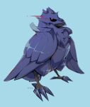  aqua_background beak bird black_sclera closed_mouth colored_sclera commentary corviknight eye_trail full_body highres looking_back milka_(milk4ppl) no_humans pokemon pokemon_(creature) red_eyes shiny simple_background solo standing talons 