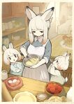 1boy 2girls absurdres animal_ears apple apple_pie apron bangs batter bed bottle bowl cabinet curtains dress egg eyebrows_visible_through_hair food fruit highres holding jar jitome lamp multiple_girls original personification plate pointing rabbit_boy rabbit_ears rabbit_girl rabbit_tail sakutake_(ue3sayu) shirt short_hair siblings table tail whisk wooden_chair wooden_table |_| ||_|| 