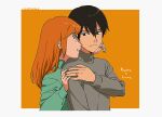  couple engagement_ring hetero hug hug_from_behind jewelry kaoru_(mujin_wakusei_survive) luna_(mujin_wakusei_survive) mujin_wakusei_survive older rakikoko ring shirt smile sweater 