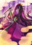  1girl fate/grand_order fate_(series) galibo highres japanese_clothes karaginu_mo kimono layered_clothing layered_kimono long_hair murasaki_shikibu_(fate) purple_eyes purple_hair solo very_long_hair wide_sleeves 