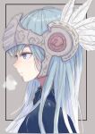  1girl absurdres blue_eyes feathers helmet highres lenneth_valkyrie long_hair looking_to_the_side portrait profile silver_hair solo_focus tsukiyomi valkyrie valkyrie_profile winged_helmet 