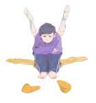  2boys :| arm_rest bangs barefoot black_hair blue_pants bright_pupils brothers closed_mouth expressionless full_body half-closed_eyes hood hood_down hoodie jaggy_line jitome kneehighs knees_up legs_apart legs_up long_sleeves looking_at_viewer male_focus matsuno_ichimatsu matsuno_jyushimatsu multiple_boys no_shoes osomatsu-kun osomatsu-san outstretched_arms pants purple_eyes purple_hoodie purple_pupils qqmng shoe_soles siblings simple_background sitting sleeves_past_fingers sleeves_past_wrists slippers slippers_removed spread_arms straight-on sweatpants swept_bangs very_long_sleeves white_background white_legwear yellow_footwear 