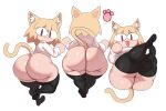  1girl :3 absurdres alternate_legwear animal_ear_fluff animal_ears ass ass_focus black_legwear blonde_hair bottomless cat_ears cat_girl cat_tail eric_lowery from_behind full_body highres long_sleeves looking_at_viewer lying multiple_views neco-arc on_back open_mouth paw_print plump red_eyes shirt short_hair shortstack simple_background slit_pupils tail thighhighs thighs tsukihime white_background white_shirt 