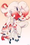  ancesra bright_pupils claws closed_mouth commentary evolutionary_line furry gradient gradient_background highres hisuian_zoroark hisuian_zorua pokemon pokemon_(creature) smile white_pupils yellow_eyes 