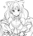  1girl animal_ears blush breasts cat_girl cleavage coolisushi gem greyscale highres jewelry long_hair medium_breasts monochrome nervous nia_(blade)_(xenoblade) nia_(xenoblade) shy sketch solo twintails unfinished very_long_hair xenoblade_chronicles_(series) xenoblade_chronicles_2 