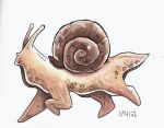  1other animal brown_theme commentary dated english_commentary extra_legs highres lavinia_brogi multiple_legs no_humans original profile shell shiny shiny_skin signature simple_background snail snail_shell solo standing walking white_background 