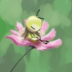  animal_focus artist_name closed_eyes commentary_request flower full_body green_background highres no_humans partial_commentary pink_flower pokemon pokemon_(creature) ribombee signature simple_background sitting sketch sleeping solo tsukkon twitter_username 