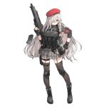  1girl armband assault_rifle banned_artist beret black_gloves black_legwear boots braid breasts cross-laced_footwear dog_tags fingerless_gloves full_body g36c_(girls&#039;_frontline) garter_straps girls&#039;_frontline gloves grey_footwear gun h&amp;k_g36 hair_over_one_eye hair_ribbon harness hat holding holding_gun holding_magazine_(weapon) holding_weapon knee_pads large_breasts long_hair official_art parsley-f plaid plaid_skirt pleated_skirt pouch red_eyes reloading ribbon rifle side_braid sidelocks silver_hair skirt smoke_grenade solo standing submachine_gun tactical_clothes thighhighs transparent_background trigger_discipline weapon zettai_ryouiki 