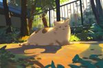  animal_focus bush cat leaf no_humans outdoors pusheen_the_cat pusheen_the_cat_(series) shade sketch snatti sunlight tail tree whiskers 
