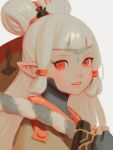  1girl bellhenge blonde_hair eye_symbol facial_mark forehead_mark gloves hyrule_warriors hyrule_warriors:_age_of_calamity impa long_hair looking_at_viewer pointy_ears red_eyes sheikah solo the_legend_of_zelda the_legend_of_zelda:_breath_of_the_wild white_hair younger 
