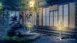  architecture artist_name boulder building chinese_commentary chinese_text commentary_request east_asian_architecture grass highres lantern light moonslanstudio night no_humans original path plant pond scenery sign tree 